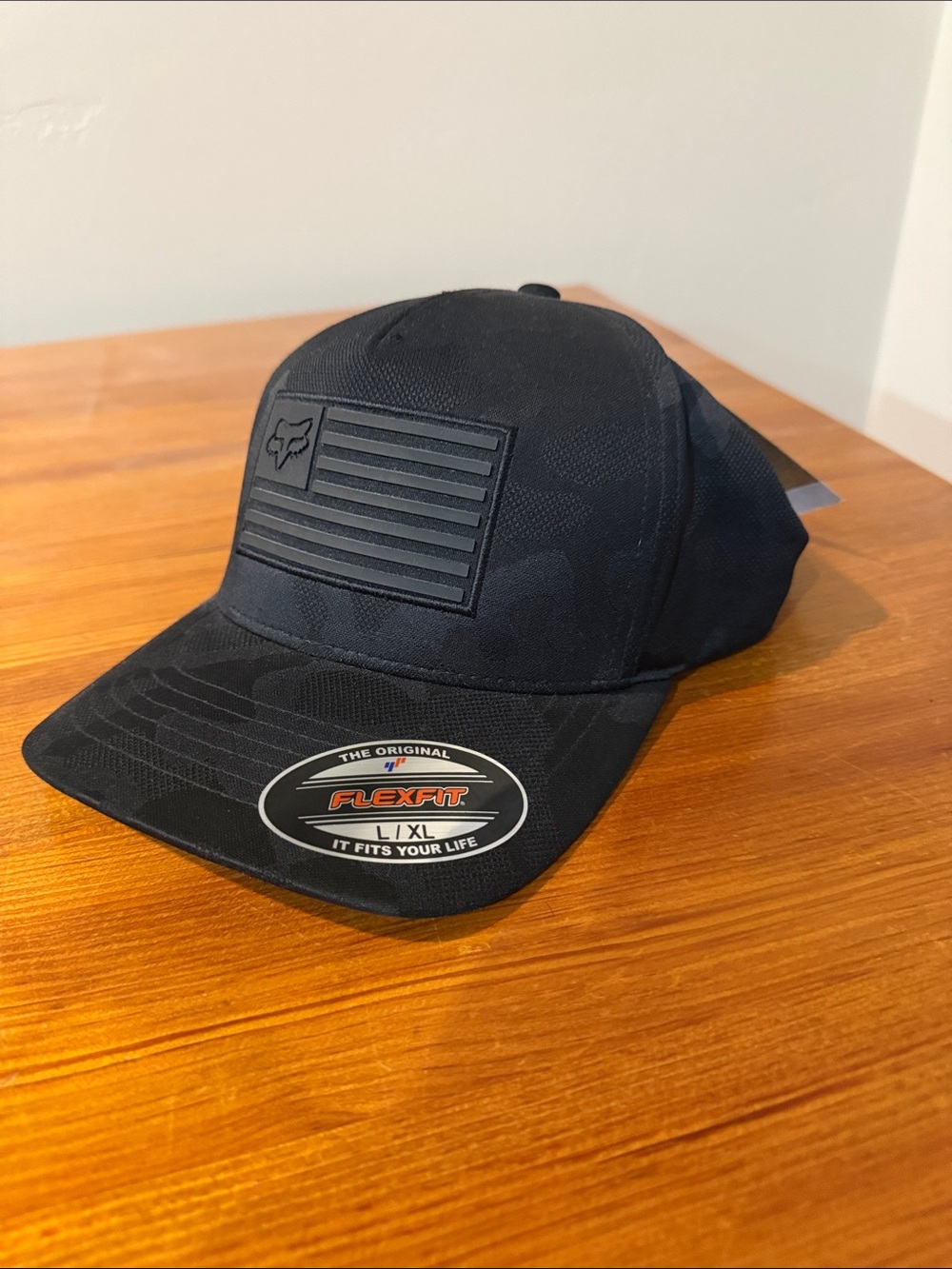 Fox Black Flexfit Camo Flag Patch Hat
